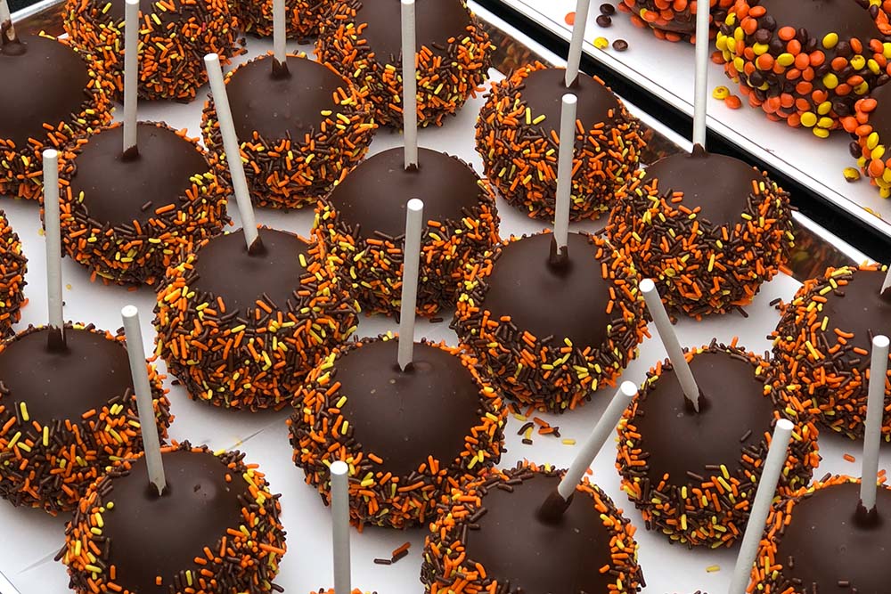 Chocolate covered apple with sprinkles