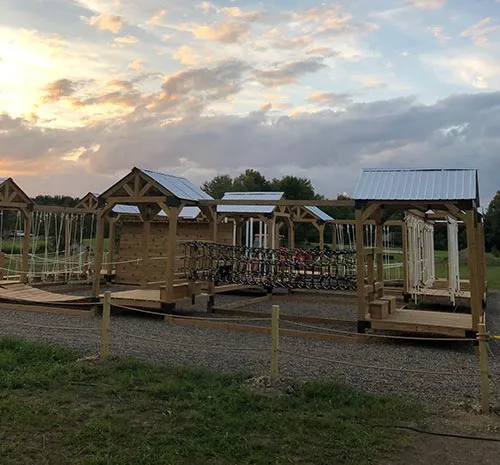 Low ropes challenge course at Ellms Family Farm