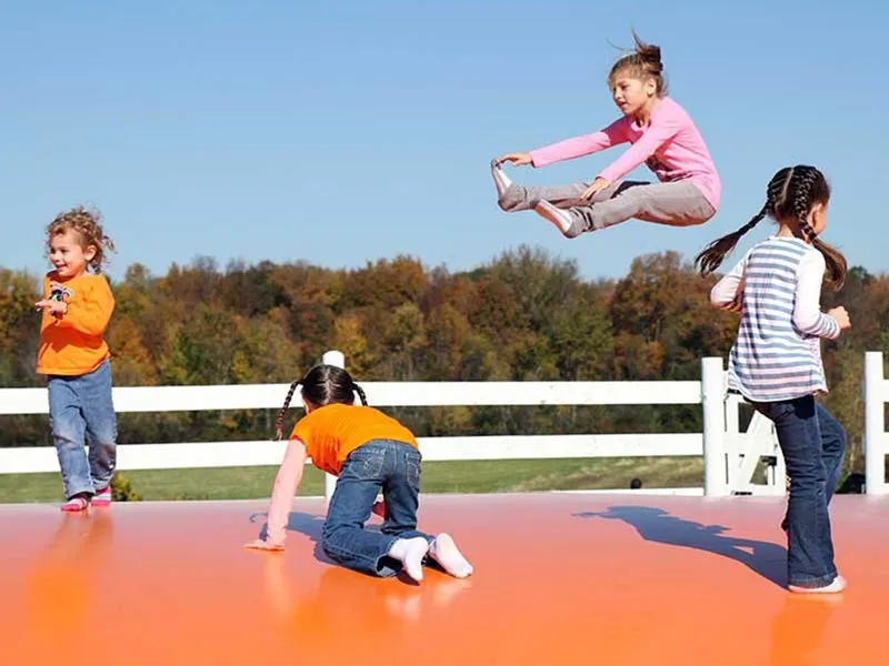 Children playing on the jumping pillow